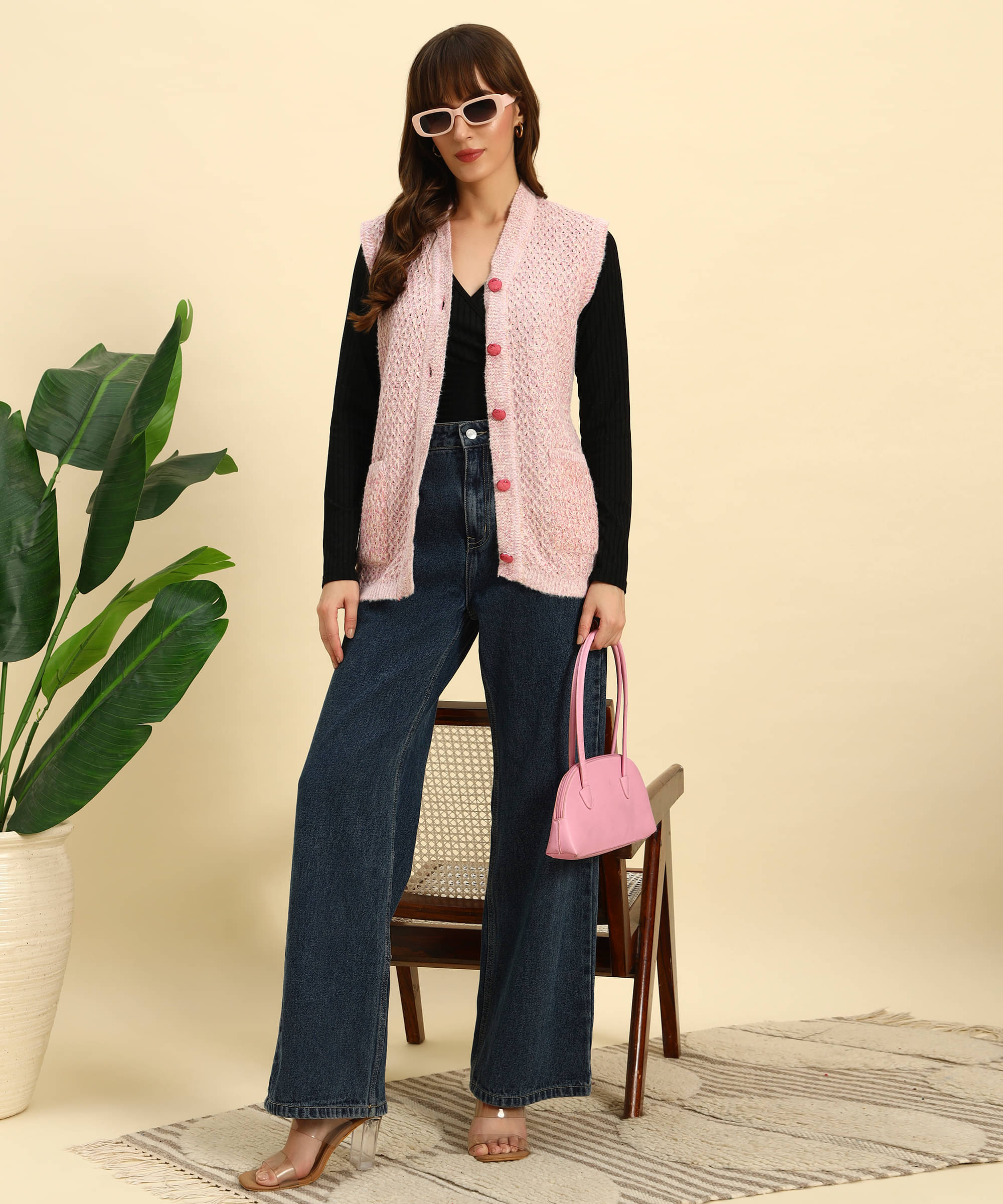     			Canblar Woollen V Neck Women's Buttoned Cardigans - Pink ( Pack of 1 )
