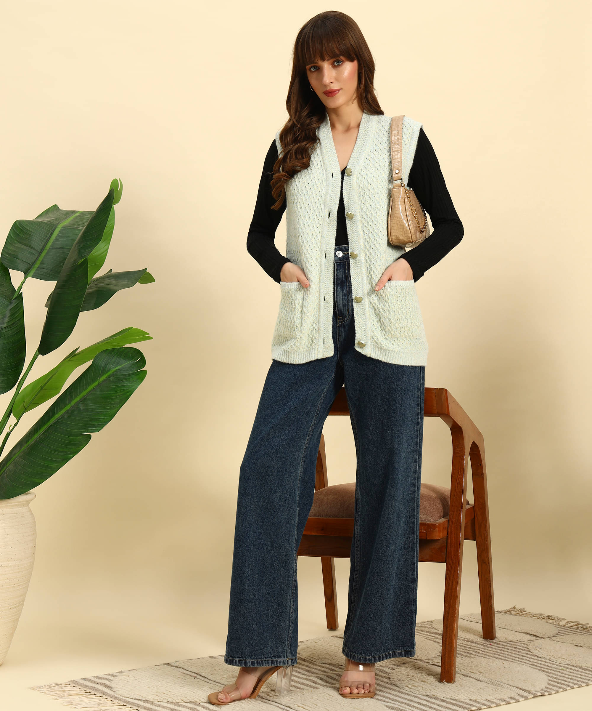     			Canblar Woollen V Neck Women's Buttoned Cardigans - Light Green ( Pack of 1 )