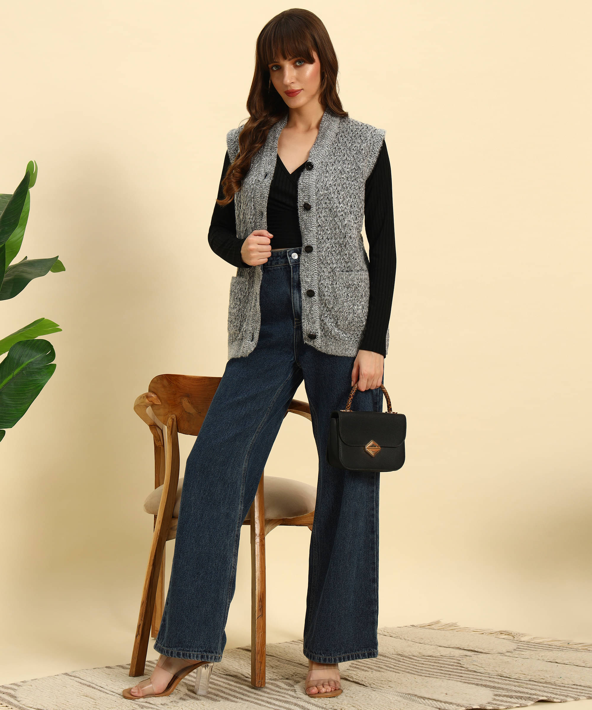 Canblar Woollen V Neck Women's Buttoned Cardigans - Grey ( Pack of 1 ) Canblar Woollen V Neck Women's Buttoned Cardigans - Grey ( Pack of 1 )