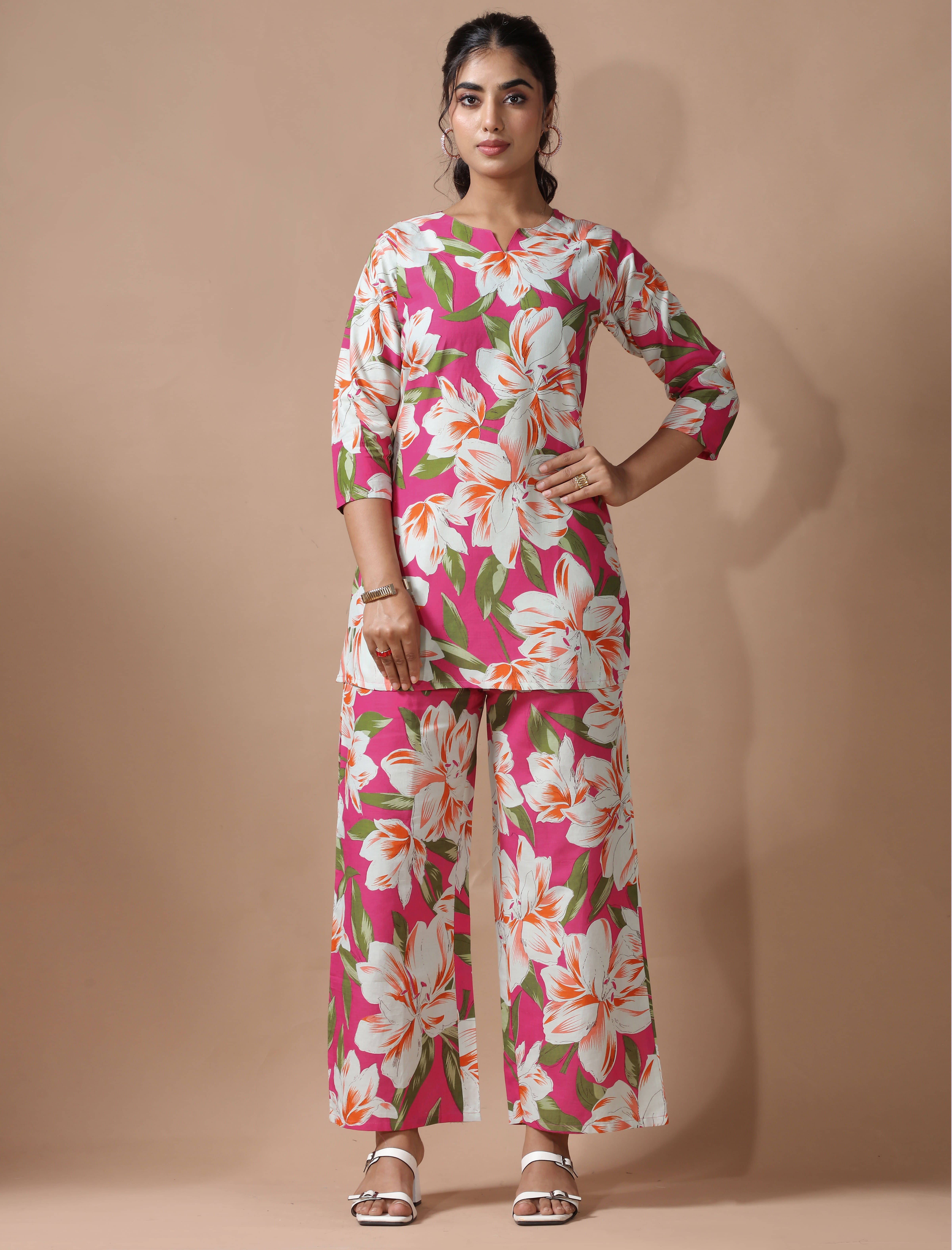     			Ethnic Basket Women Printed Tunic With Palazzos Co-Ord Set ( Multicolor )