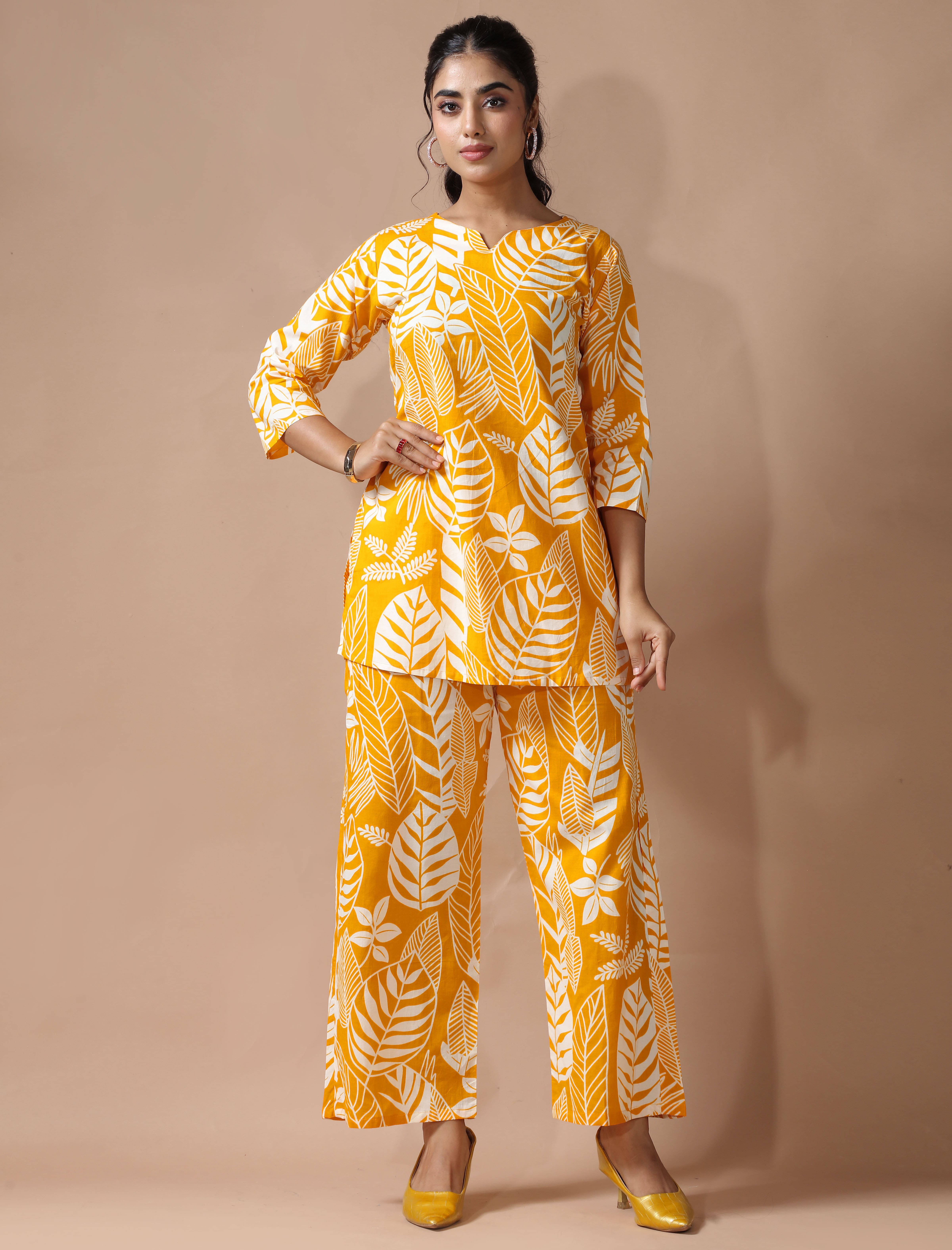     			Ethnic Basket Women Printed Tunic With Palazzos Co-Ord Set ( Yellow )