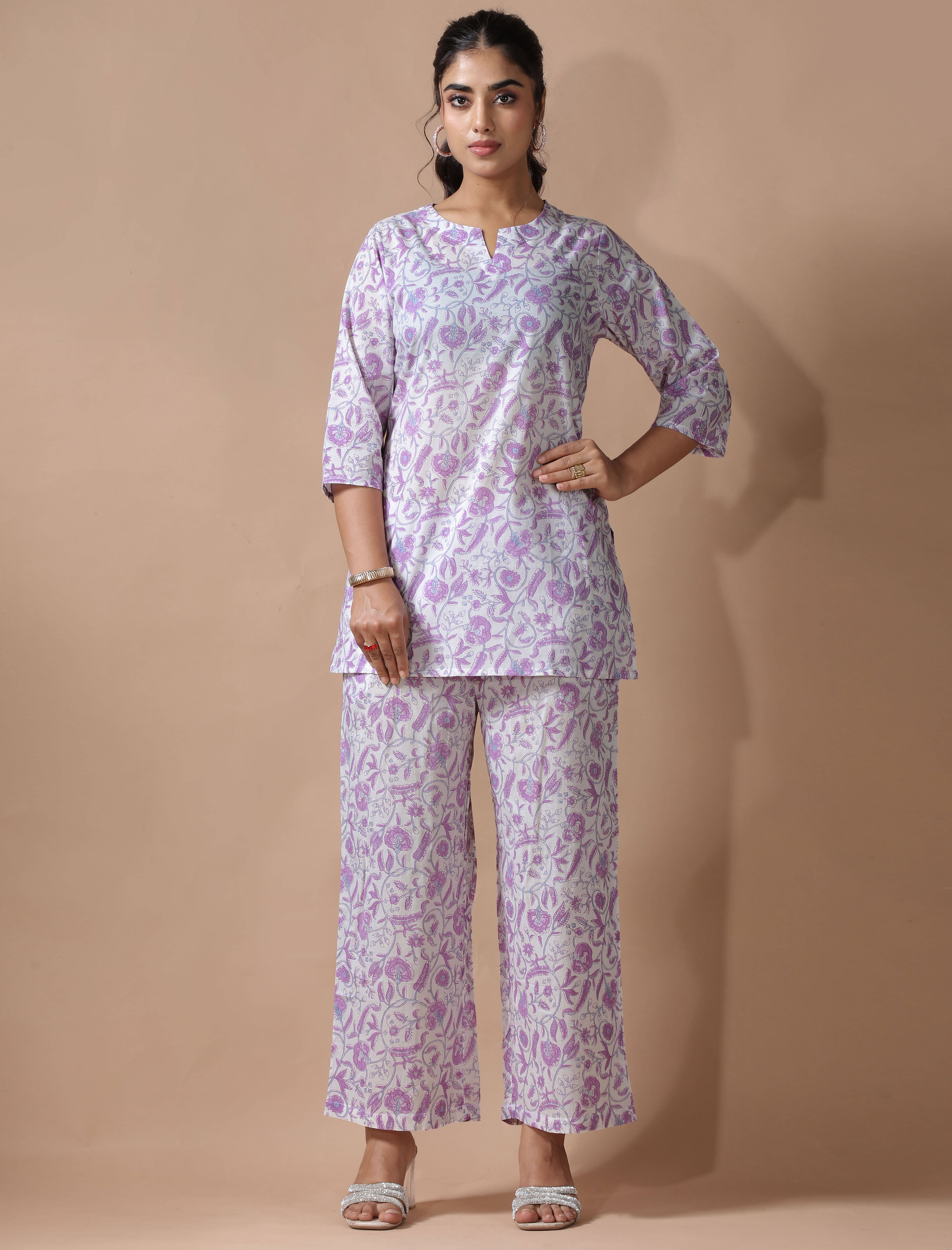     			Ethnic Basket Women Printed Tunic With Palazzos Co-Ord Set ( Off White )
