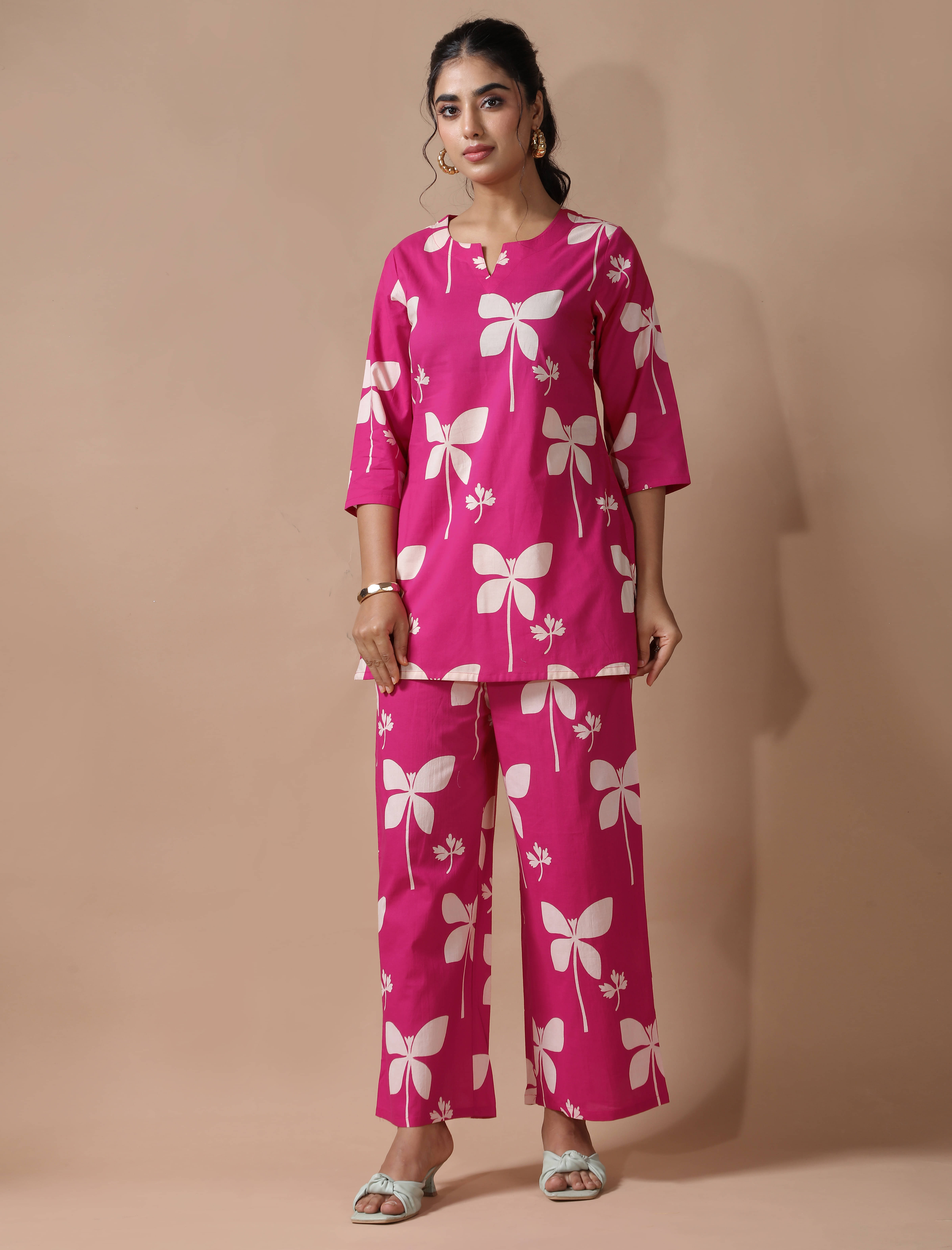     			Ethnic Basket Women Printed Tunic With Palazzos Co-Ord Set ( Pink )
