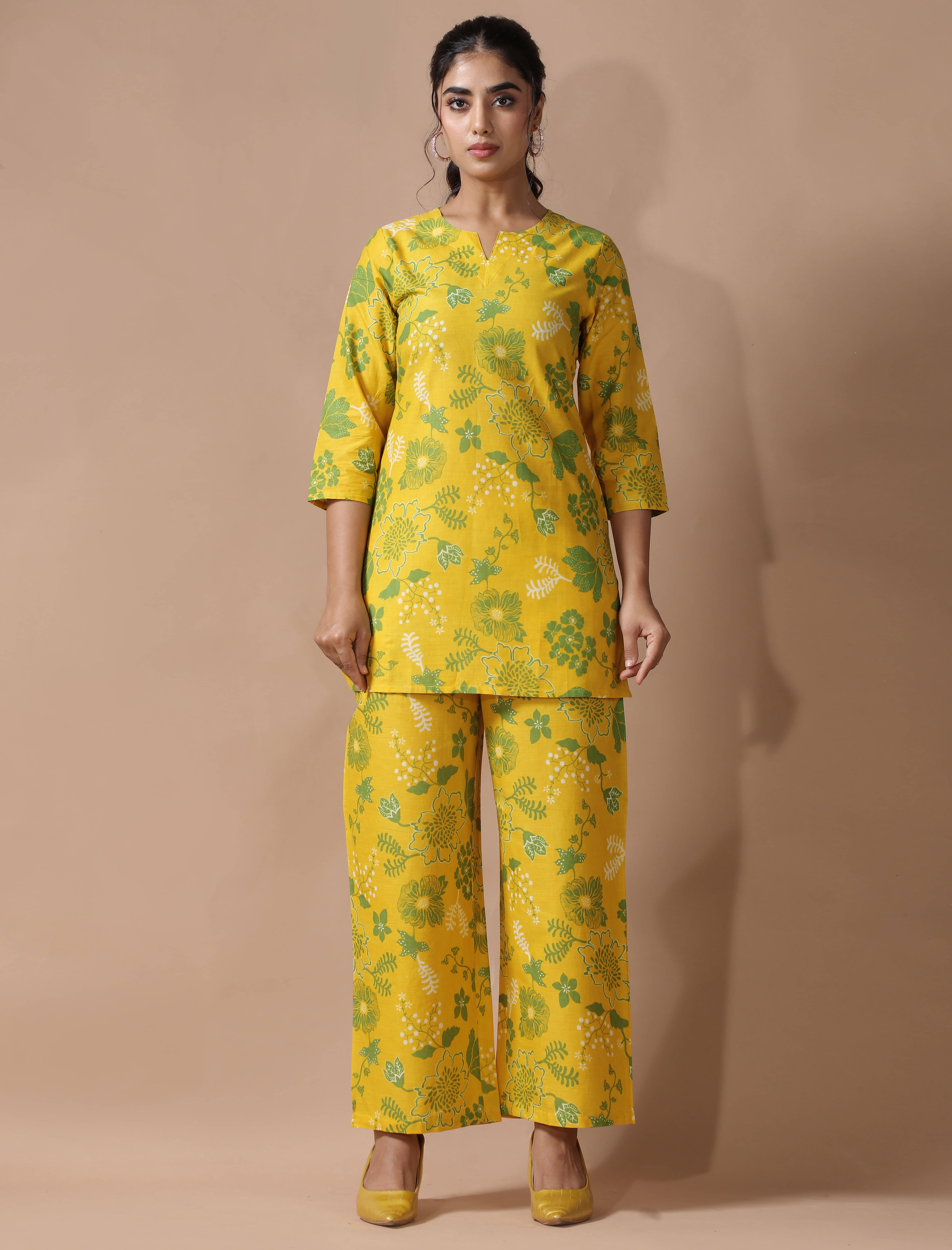     			Ethnic Basket Women Printed Tunic With Palazzos Co-Ord Set ( Yellow )