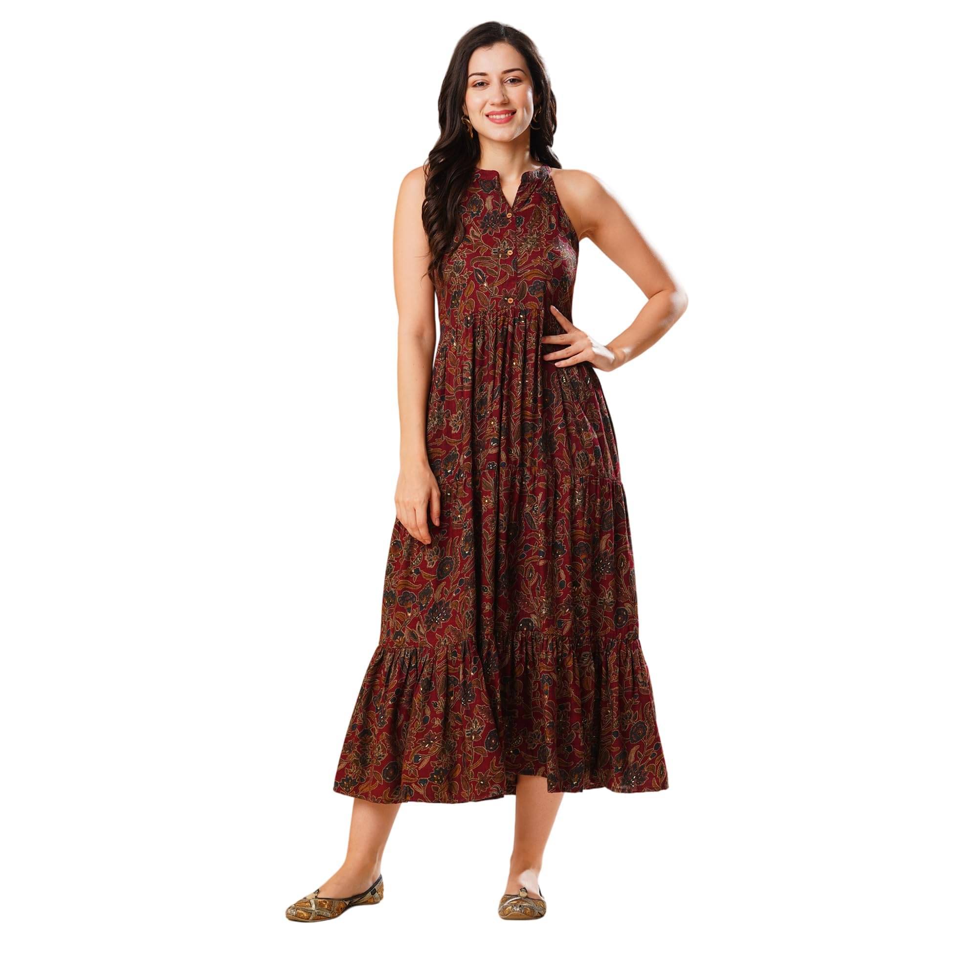     			Globus Women Viscose Rayon A-line Dress ( Maroon )