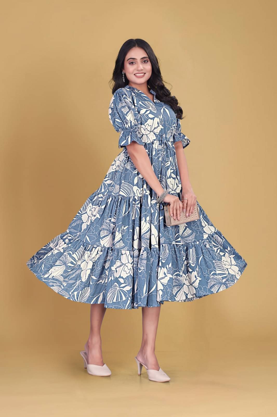 INDIAN SILKS Women Polyester Gown ( Blue )     			INDIAN SILKS Women Polyester Gown ( Blue )