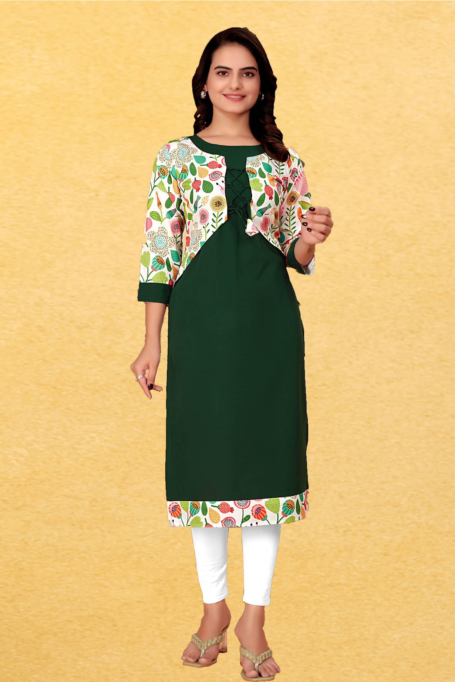 KHANJAN FASHION Women Crepe Self Design Straight Kurti ( Green )     			KHANJAN FASHION Women Crepe Self Design Straight Kurti ( Green )