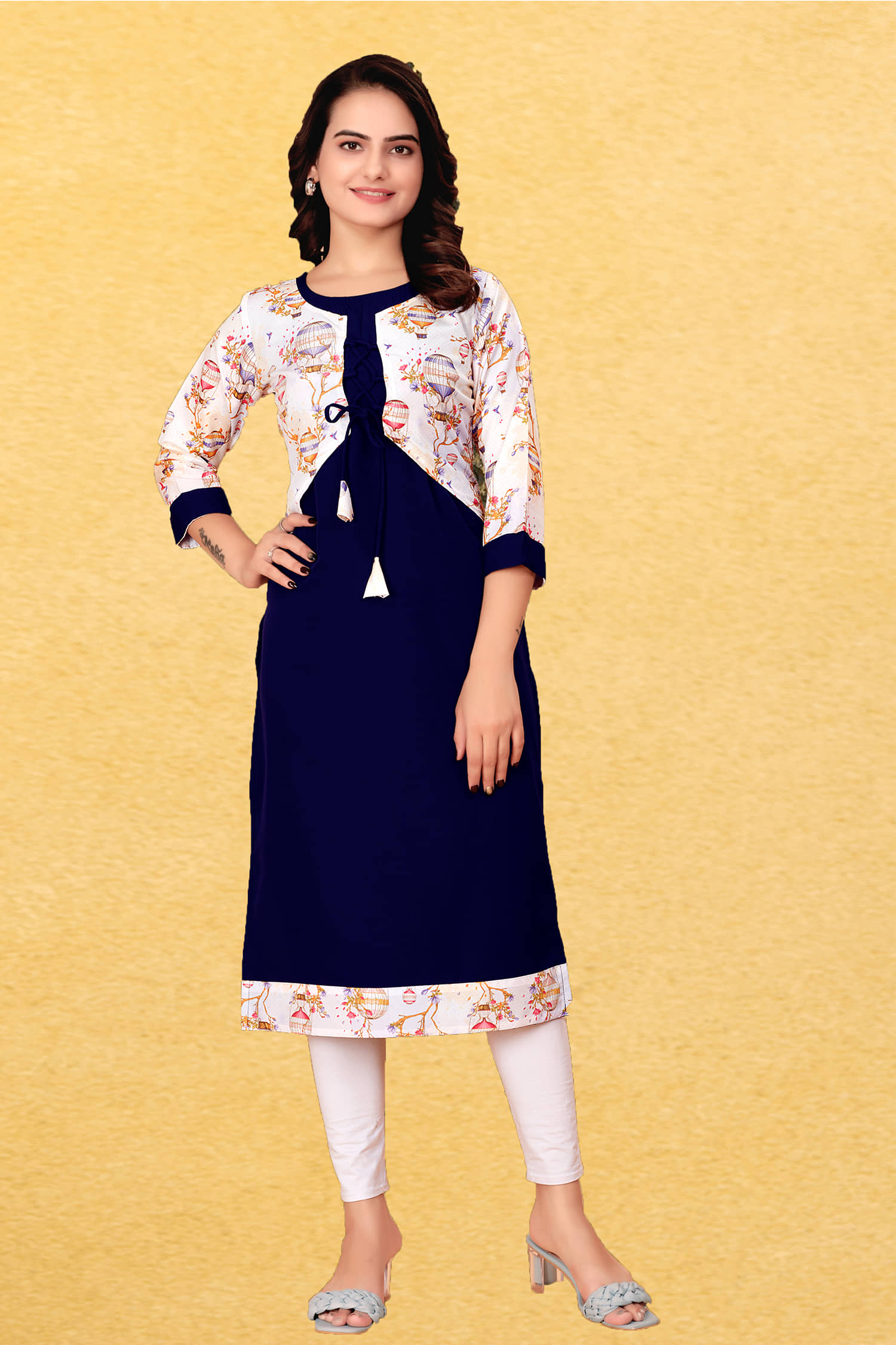 KHANJAN FASHION Women Crepe Self Design Straight Kurti ( Navy Blue ) - Kurtis, Tunics | Buy online on ZillyBuy