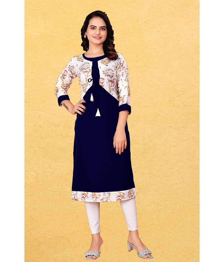KHANJAN FASHION Women Crepe Self Design Straight Kurti ( Navy Blue ) - Kurtis, Tunics | Buy online on ZillyBuy