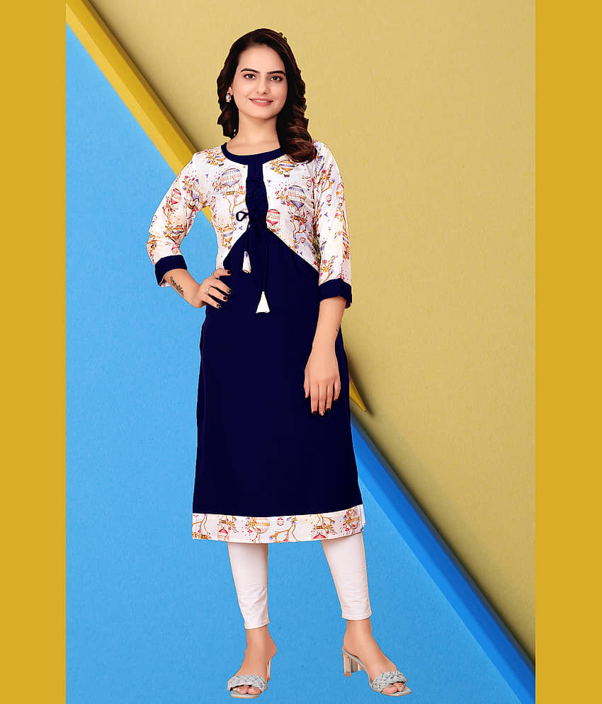 KHANJAN FASHION Women Crepe Self Design Straight Kurti ( Dark Blue ) - Kurtis, Tunics | Buy online on ZillyBuy