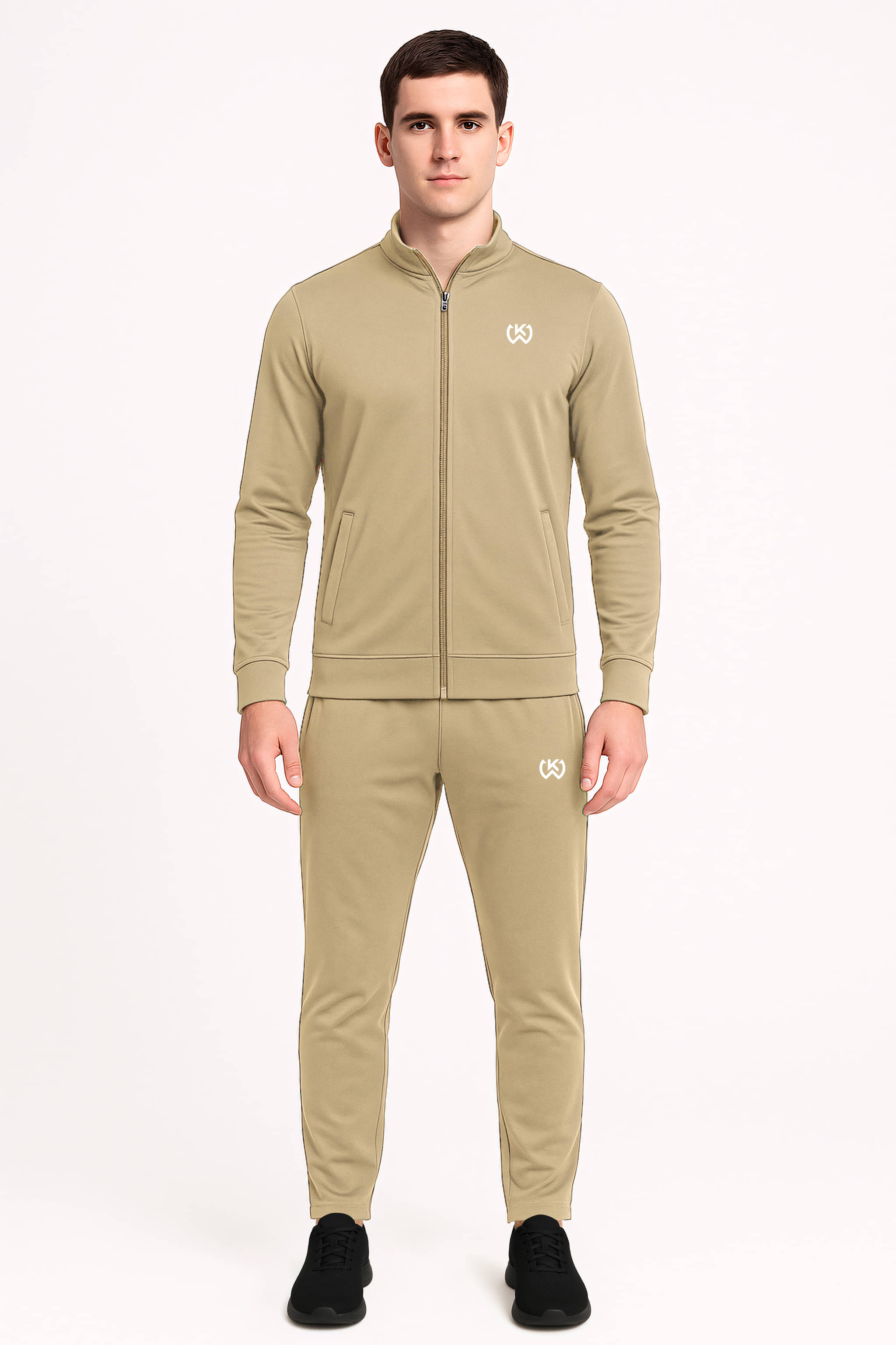     			KWINGS Beige Cotton Blend Relaxed Fit Solid Men's Sports Tracksuit ( Pack of 1 )