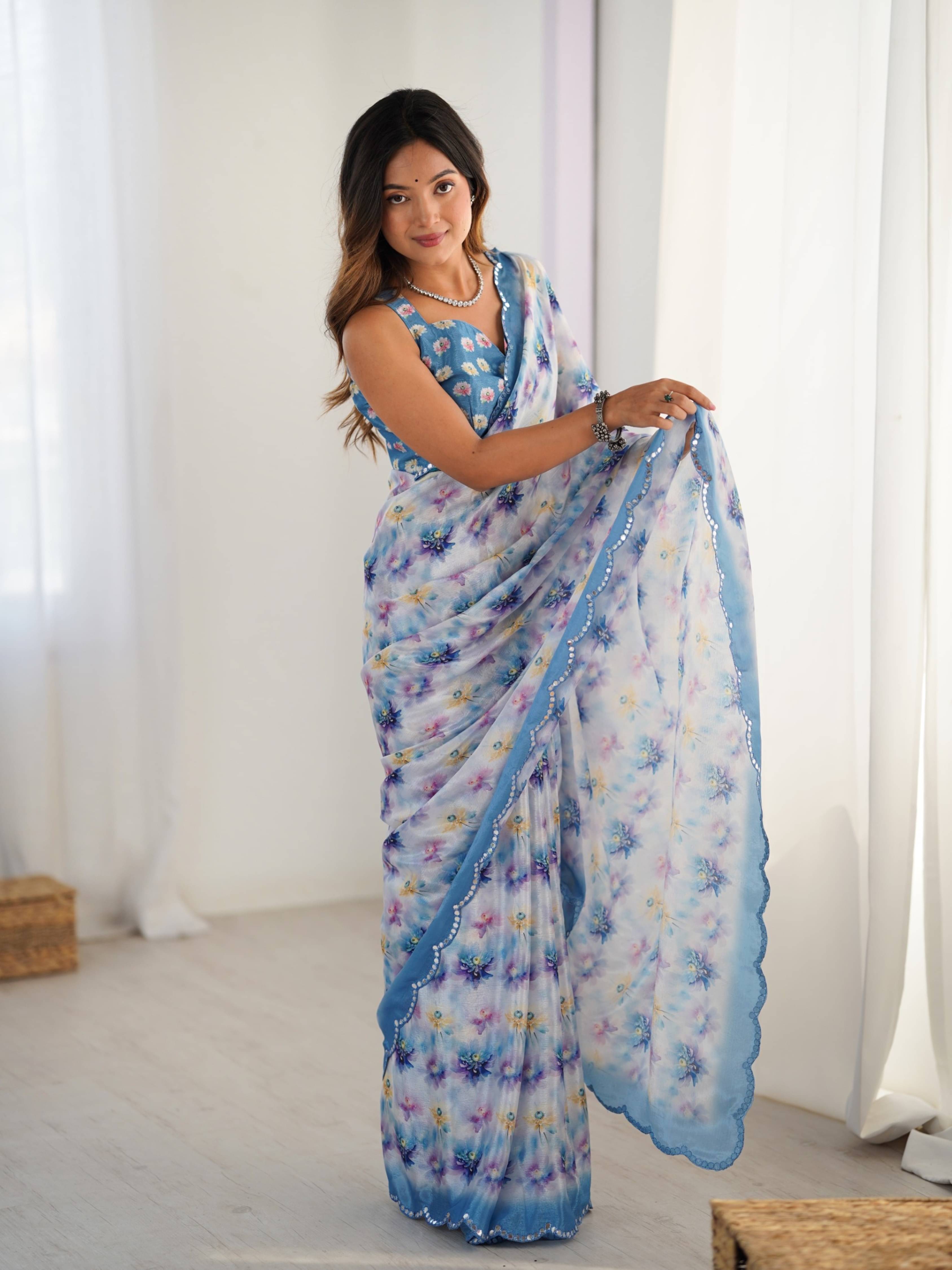     			PANZORA Chiffon Solid Regular Saree Without Blouse Piece ( Cream )