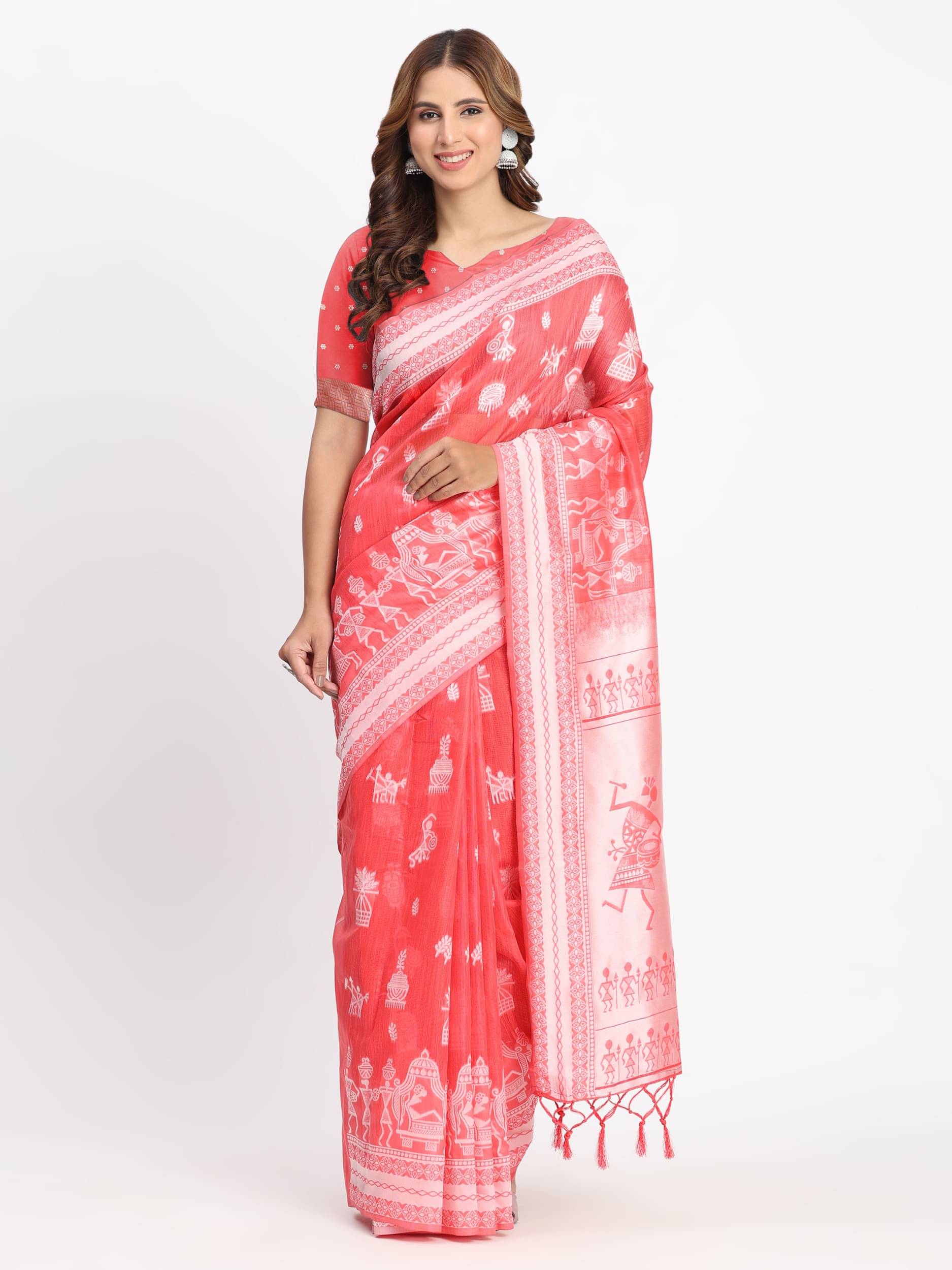     			PANZORA Cotton Solid Regular Saree Without Blouse Piece ( Pink )