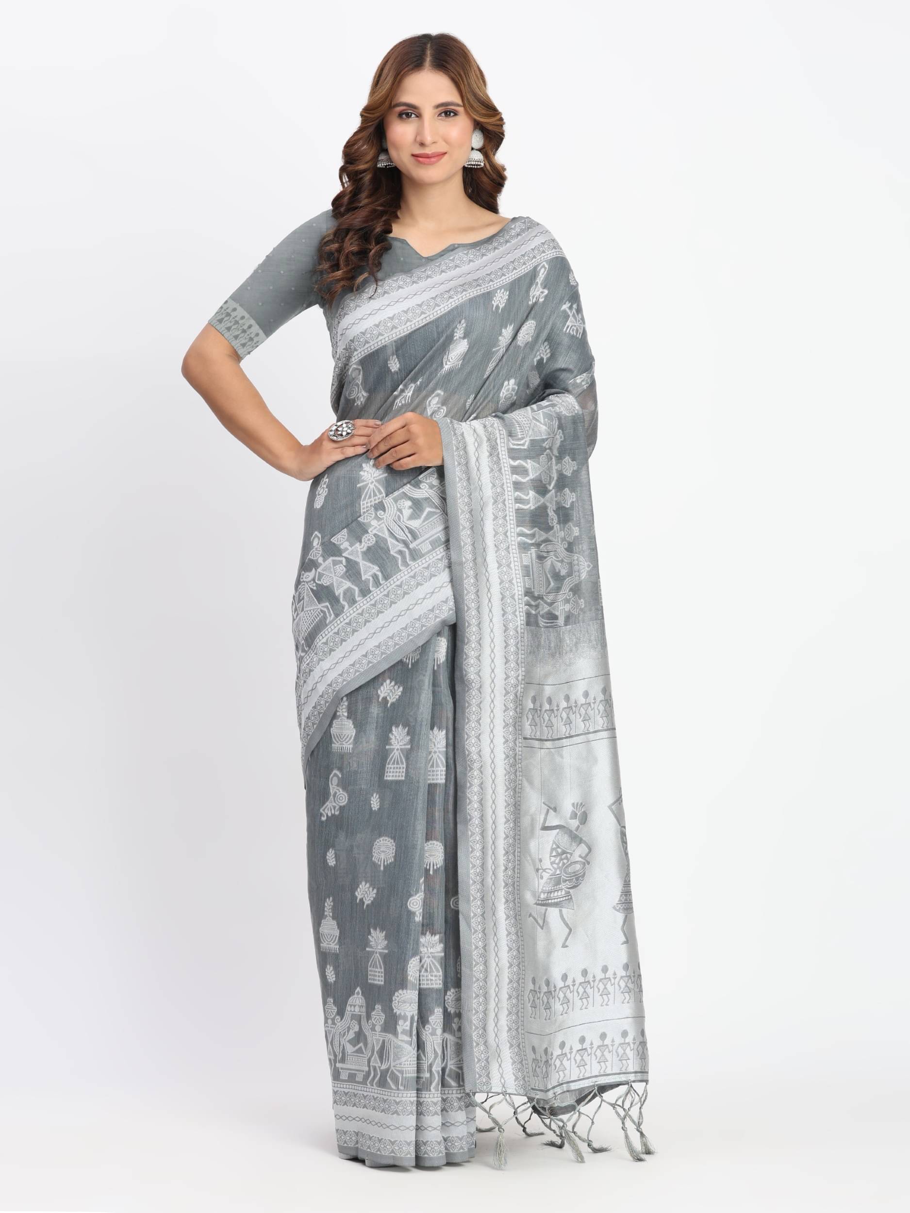     			PANZORA Cotton Solid Regular Saree Without Blouse Piece ( Grey )