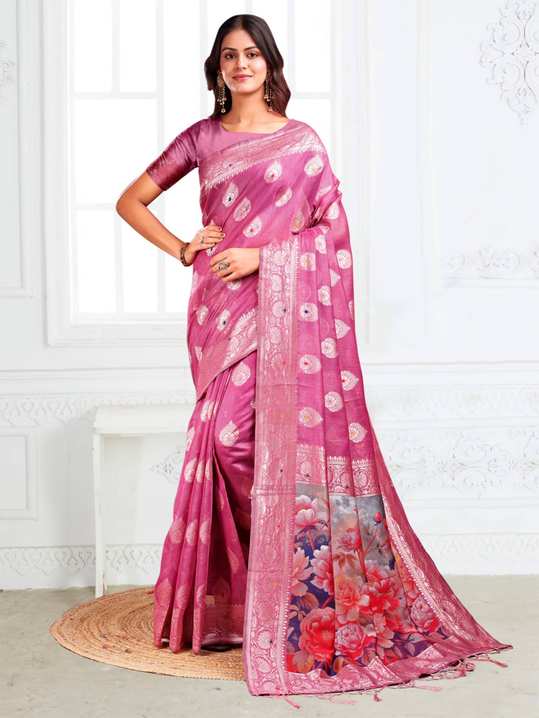     			PANZORA Cotton Solid Regular Saree Without Blouse Piece ( Pink )