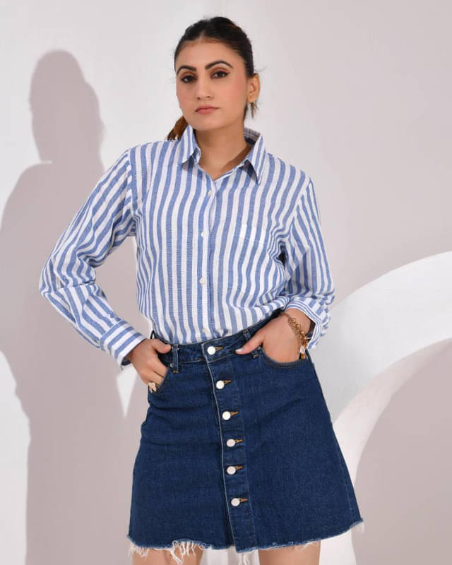     			SIDDHO HUM Women Printed Cotton Shirt ( Blue )