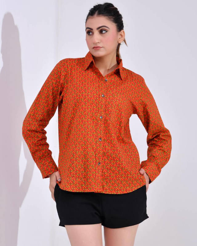    			SIDDHO HUM Women Printed Cotton Shirt ( Red )