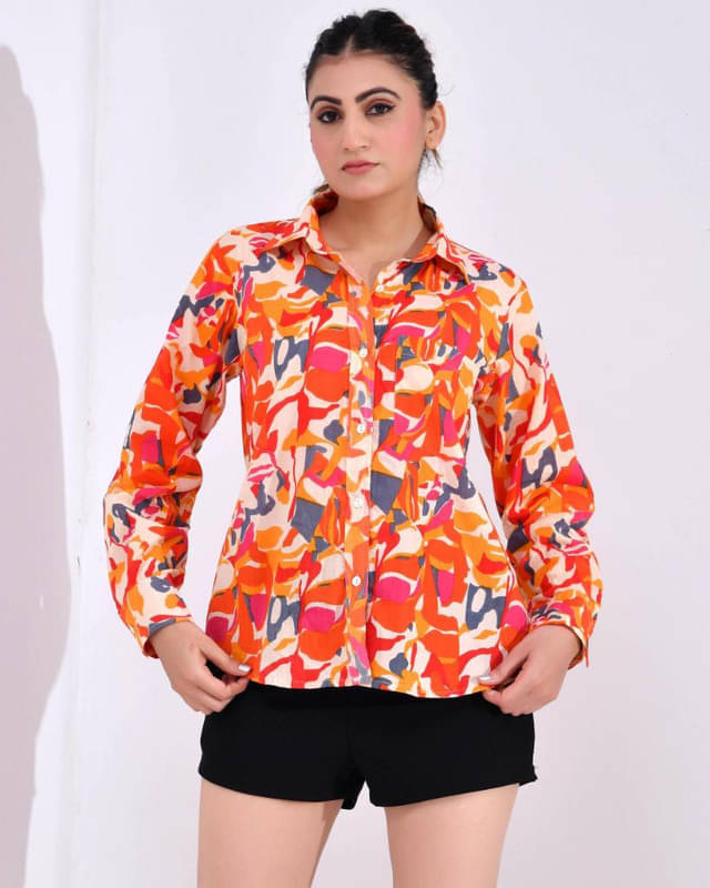     			SIDDHO HUM Women Printed Cotton Shirt ( Red )