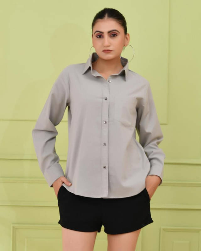     			SIDDHO HUM Women Solid Cotton Shirt ( Grey )