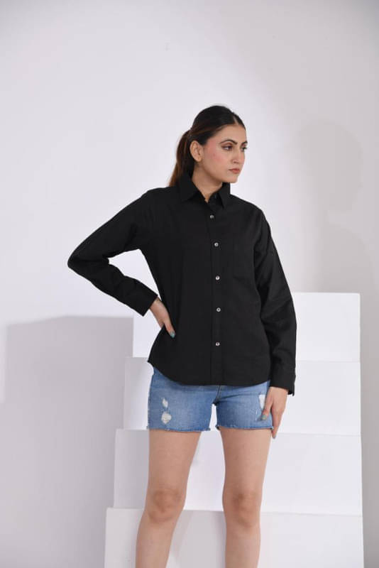     			SIDDHO HUM Women Solid Cotton Shirt ( Black )