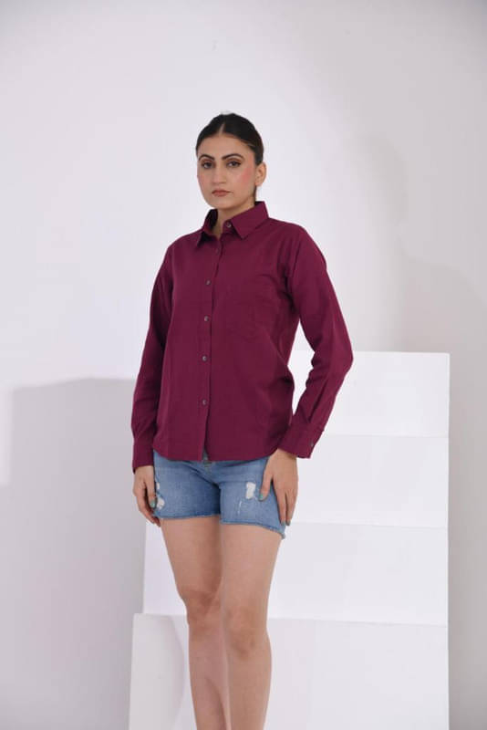     			SIDDHO HUM Women Solid Cotton Shirt ( Maroon )