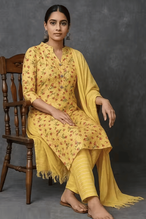     			Sadya attier Women Cotton Printed A-line Kurti ( Yellow )