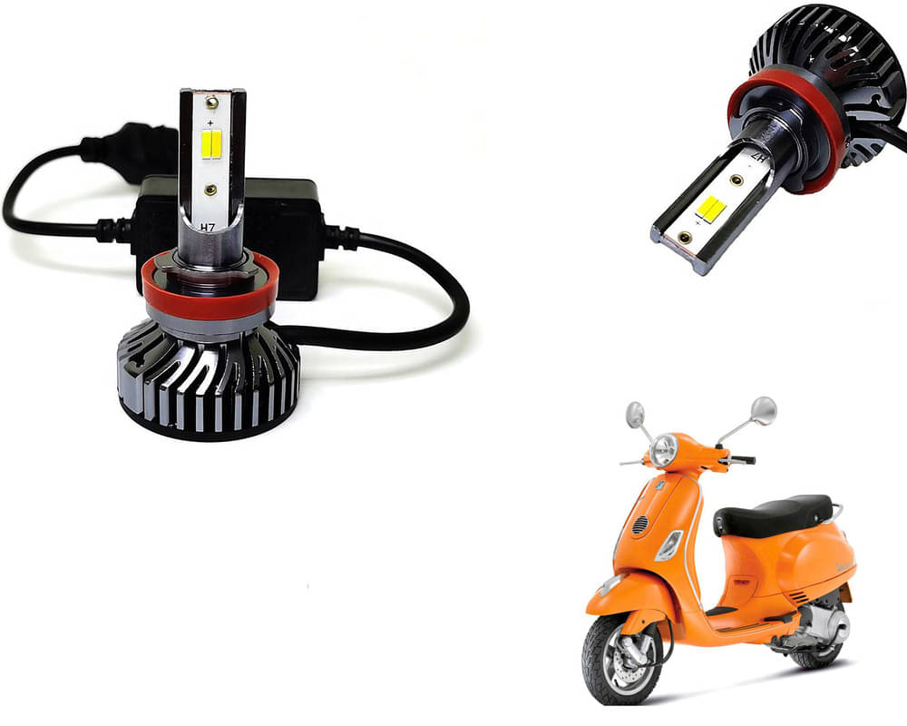     			Selifaur - 4 LED High Brightness Automotive 60W+35W Longer Life With Cooling Fan M3A BB1448 Auto Lighting System H7 H11 Led Headlight Light For - Piaggio Vespa