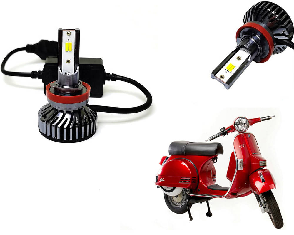     			Selifaur - 4 LED High Brightness Automotive 60W+35W Longer Life With Cooling Fan M3A BB1448 Auto Lighting System H7 H11 Led Headlight Light For - LML Star Euro 200