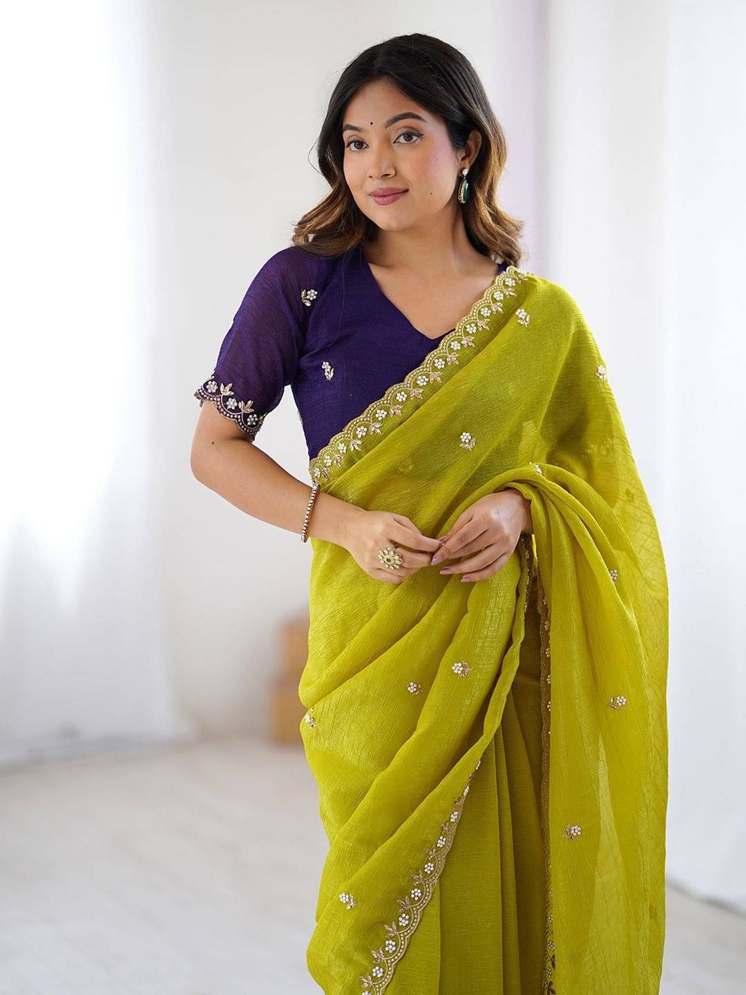 Sidhidata Chiffon Embroidered Regular Saree With Unstitched Blouse Piece ( Mustard ) Sidhidata Chiffon Embroidered Regular Saree With Unstitched Blouse Piece ( Mustard )
