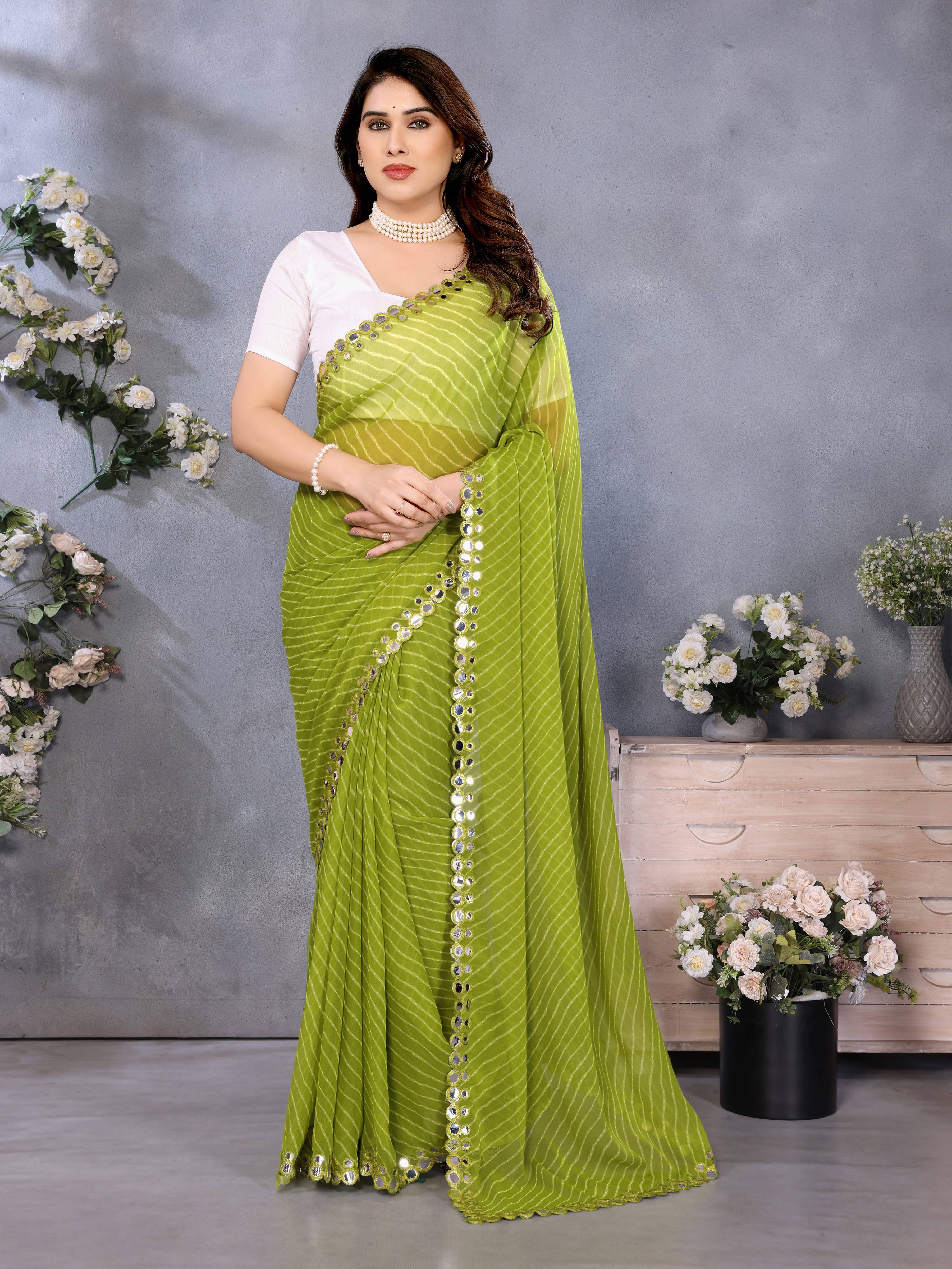     			Sidhidata Georgette Printed Leheriya Saree With Unstitched Blouse Piece ( Green )