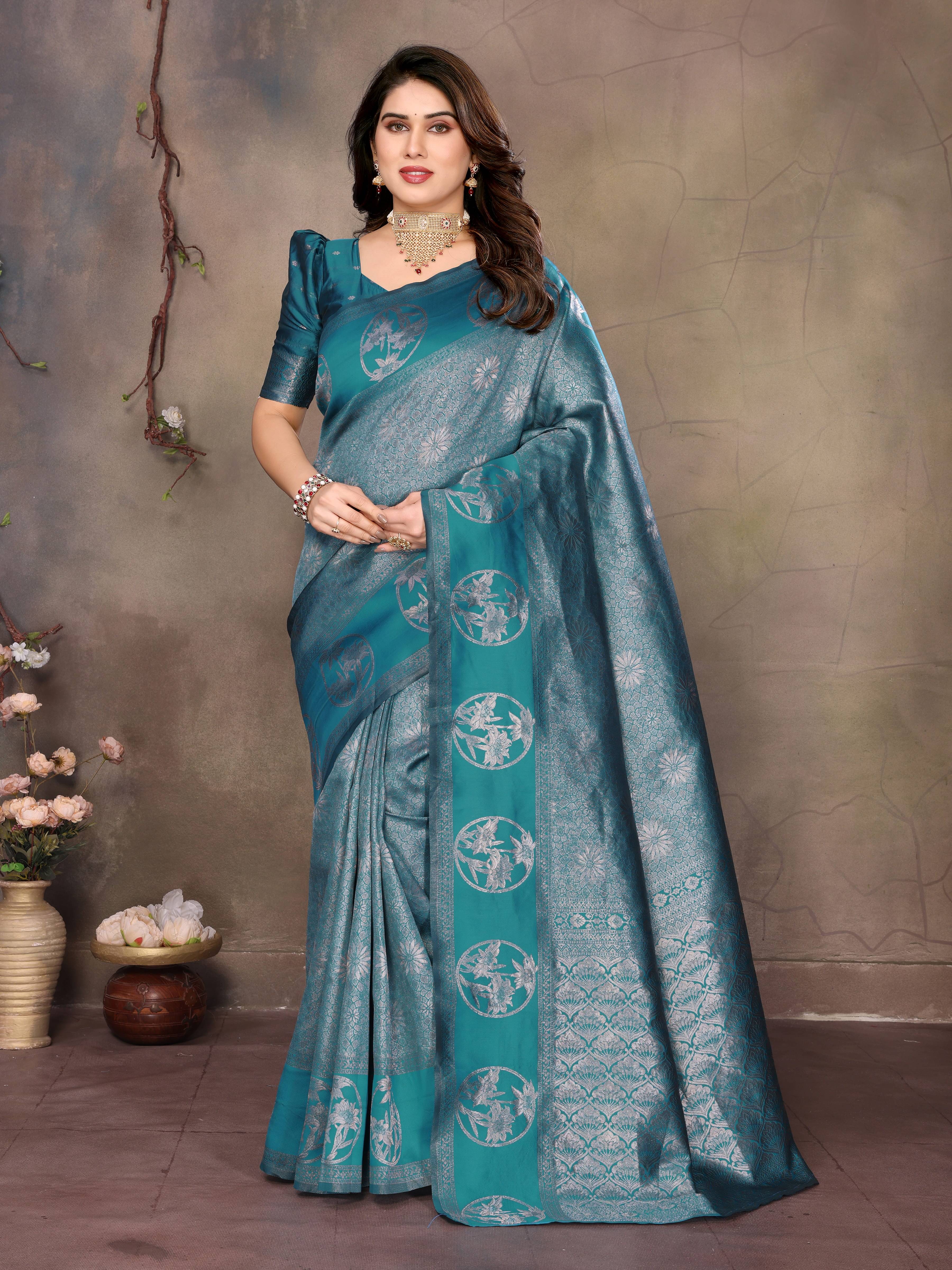     			Sidhidata Jacquard Woven Design Banarasi saree With Unstitched Blouse Piece ( Blue )