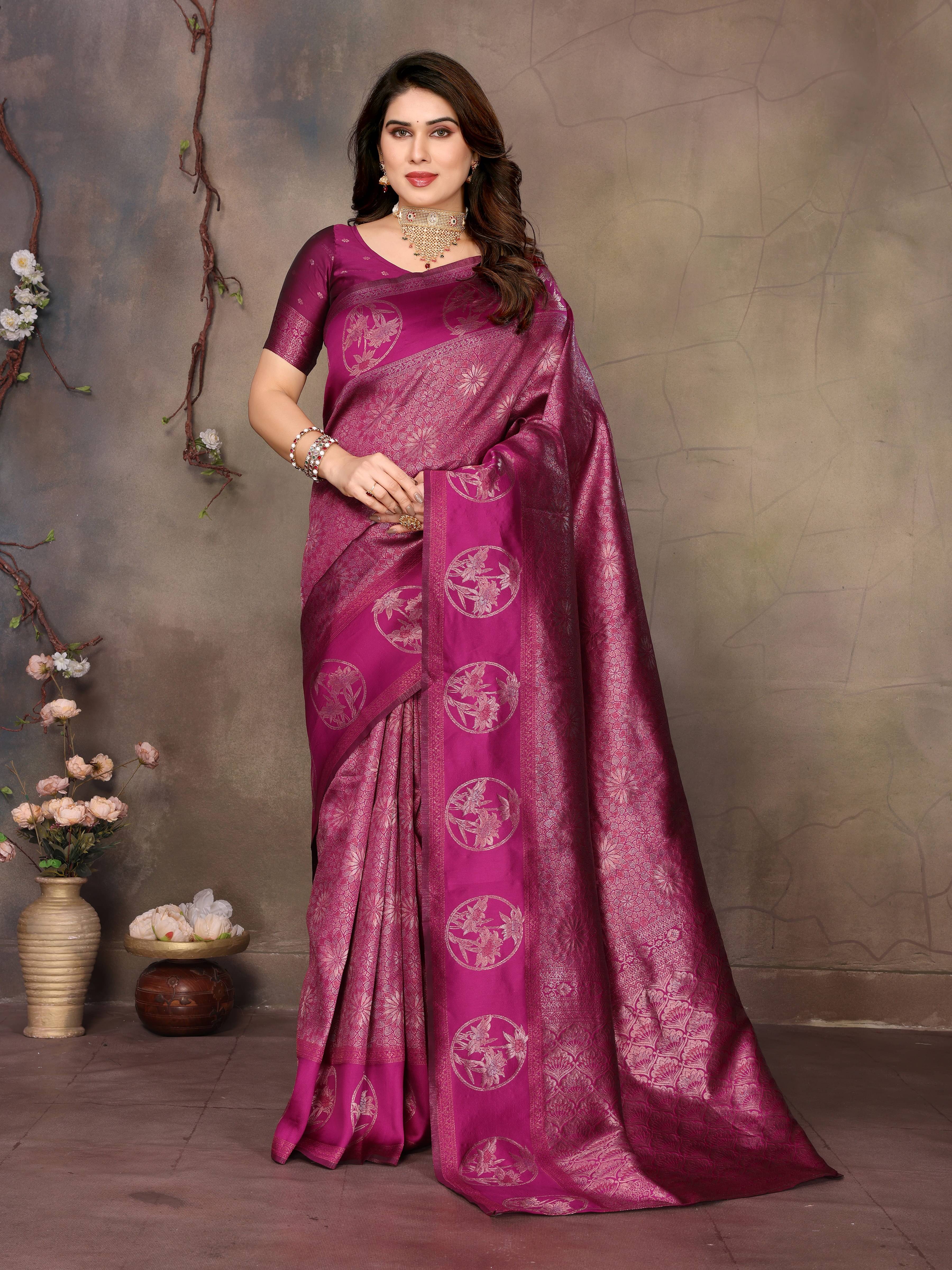     			Sidhidata Jacquard Woven Design Banarasi saree With Unstitched Blouse Piece ( Wine )