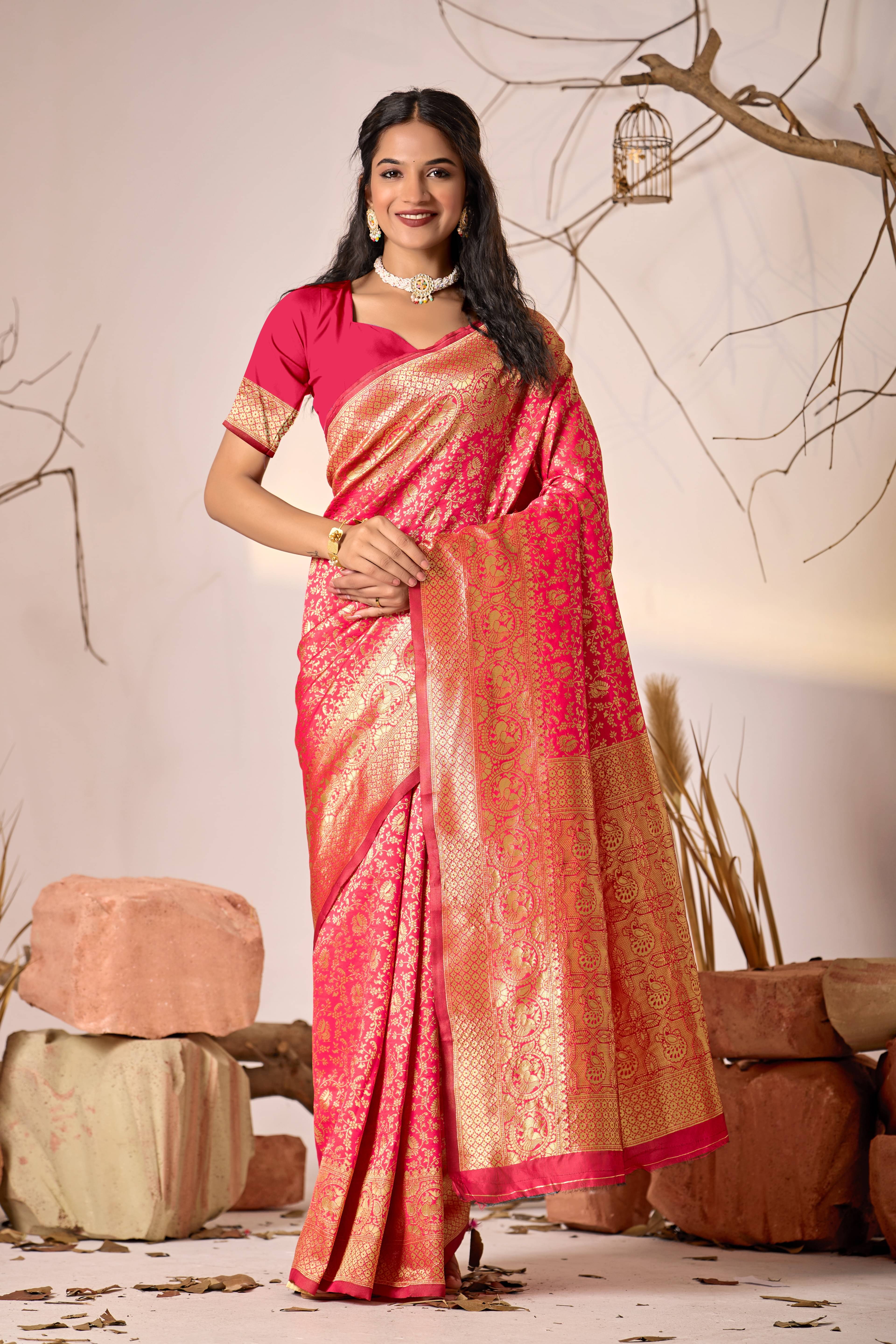     			Sidhidata Jacquard Woven Design Banarasi saree With Unstitched Blouse Piece ( Multicolor )