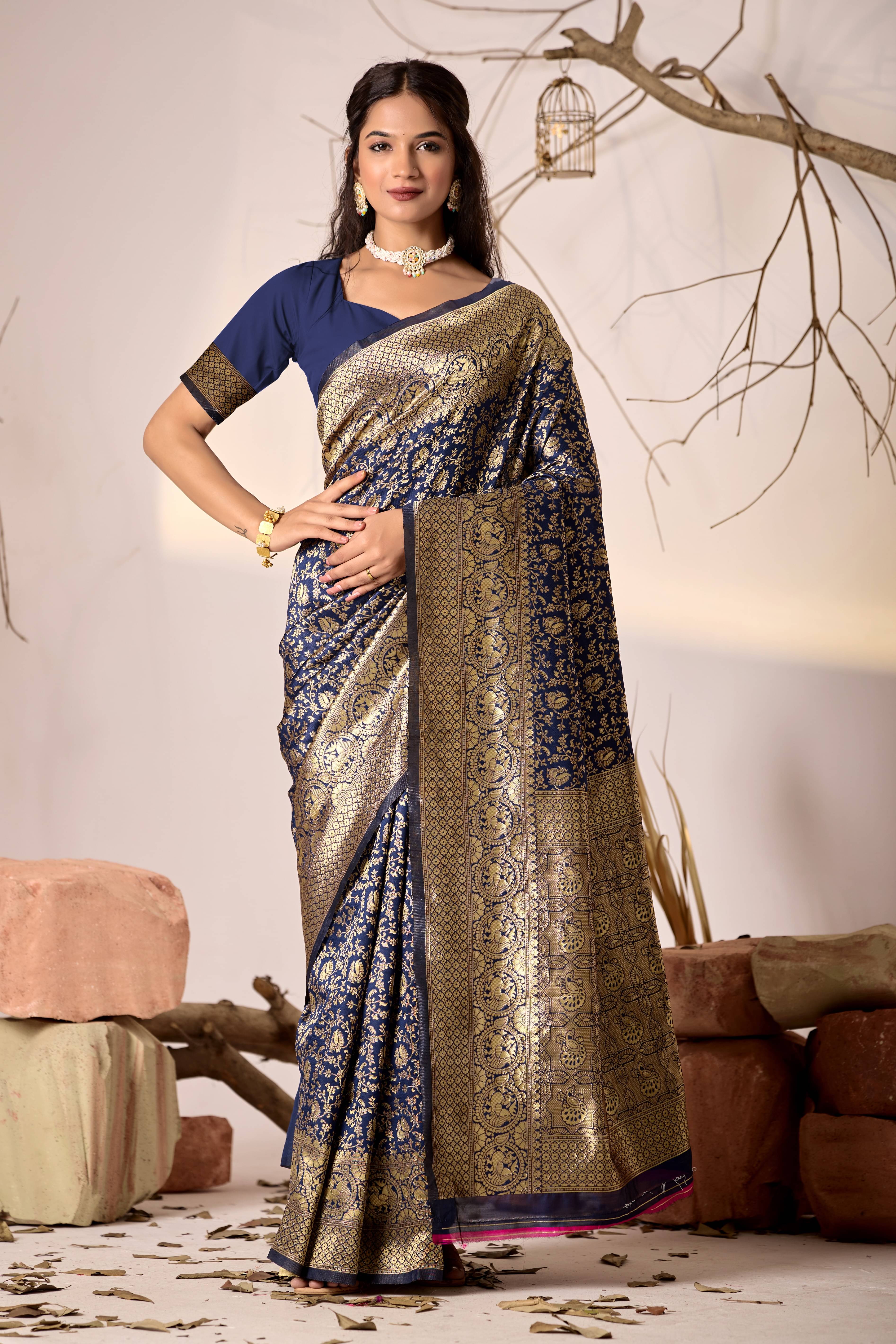 Sidhidata Jacquard Woven Design Banarasi saree With Unstitched Blouse Piece ( Navy Blue )     			Sidhidata Jacquard Woven Design Banarasi saree With Unstitched Blouse Piece ( Navy Blue )