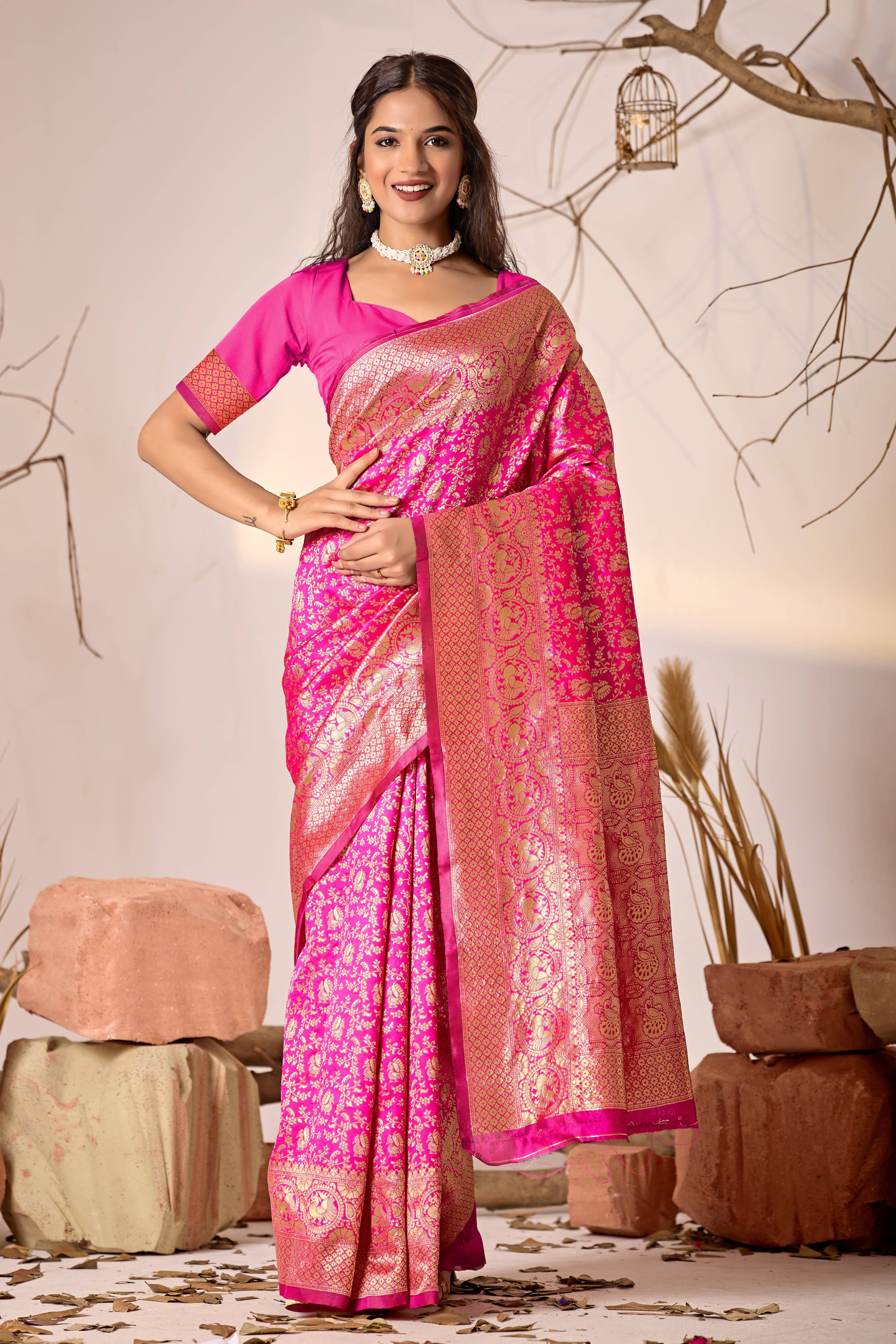     			Sidhidata Jacquard Woven Design Banarasi saree With Unstitched Blouse Piece ( Pink )