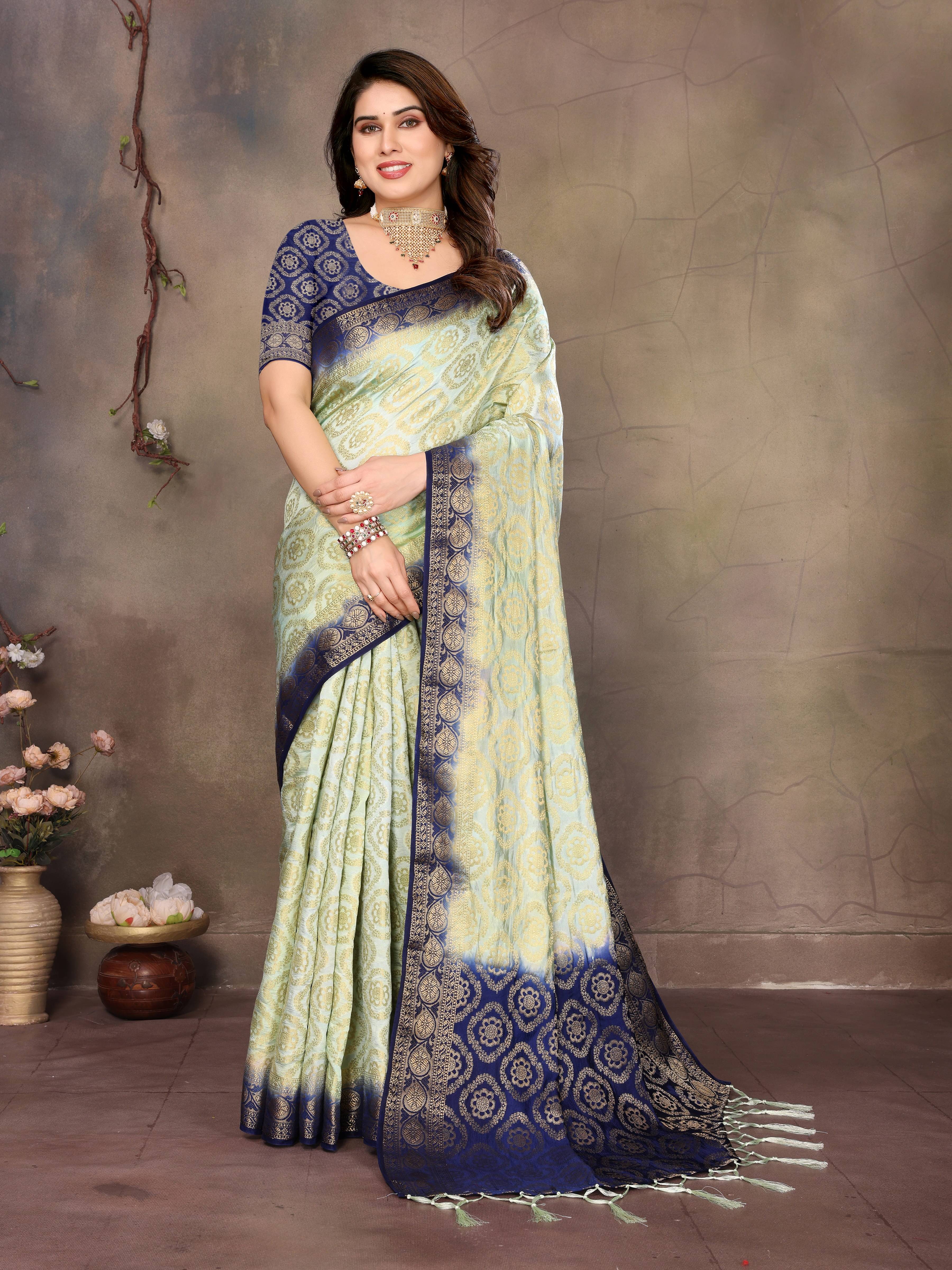     			Sidhidata Silk Dyed Banarasi saree With Unstitched Blouse Piece ( Light Green )
