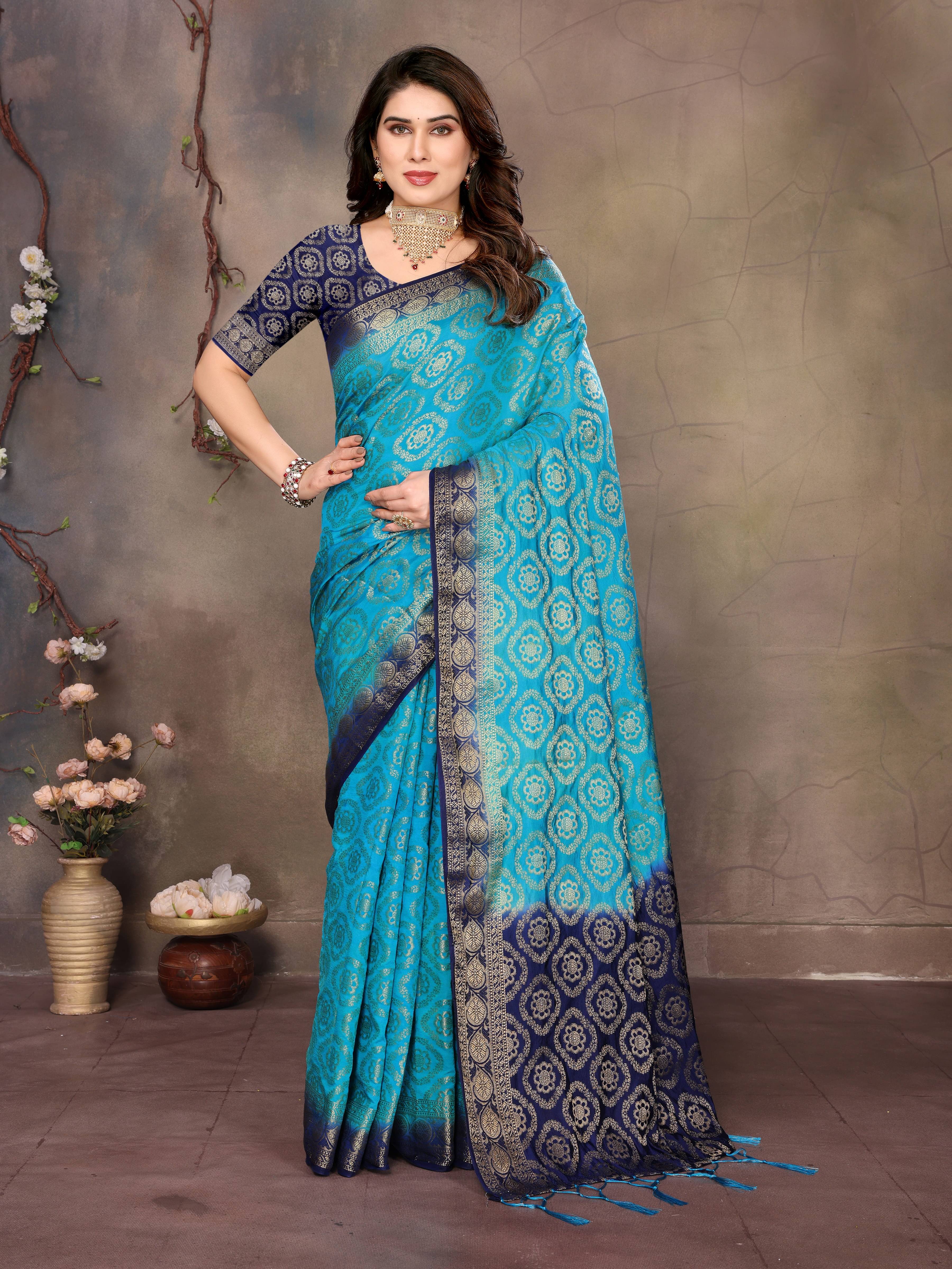     			Sidhidata Silk Dyed Banarasi saree With Unstitched Blouse Piece ( LightBLue )