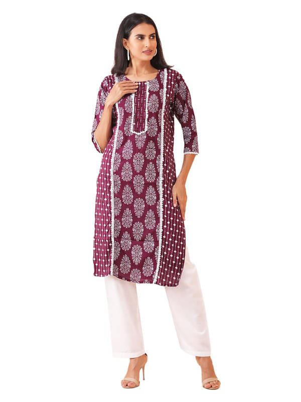     			Sold For Style Women Cotton Printed Straight Kurti ( Wine )