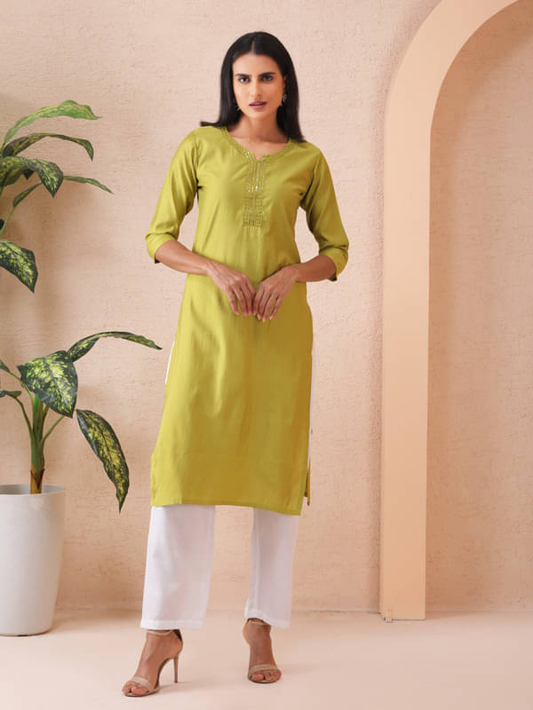     			Sold For Style Women Cotton Embroidered Straight Kurti ( Green )