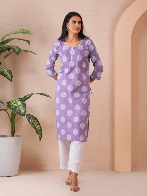     			Sold For Style Women Cotton Printed Straight Kurti ( Purple )