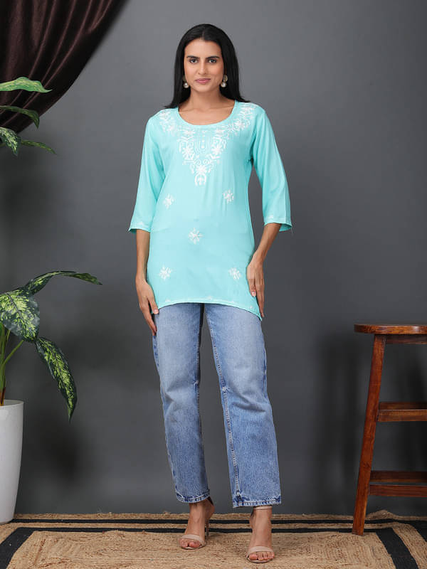     			Sold For Style Women Cotton Embroidered Straight Kurti ( Blue )
