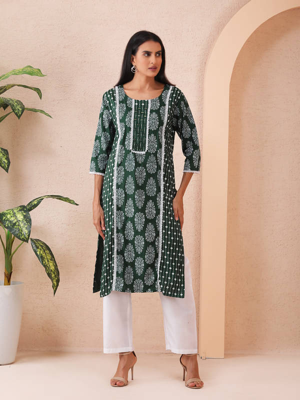     			Sold For Style Women Cotton Printed Straight Kurti ( Green )