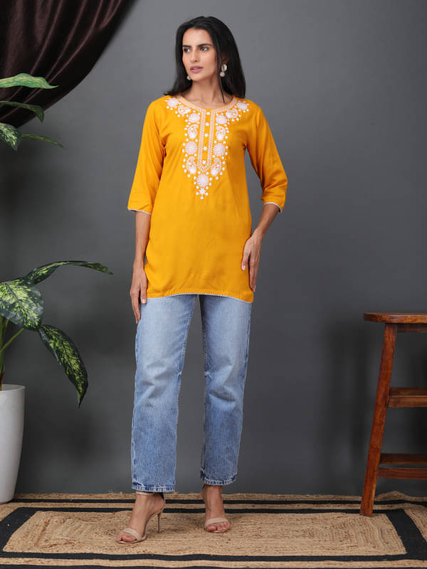     			Sold For Style Women Cotton Embroidered Straight Kurti ( Yellow )