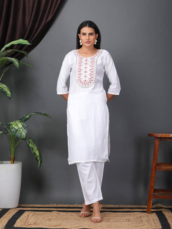 Sold For Style Women Cotton Embroidered Straight Kurti ( White )     			Sold For Style Women Cotton Embroidered Straight Kurti ( White )