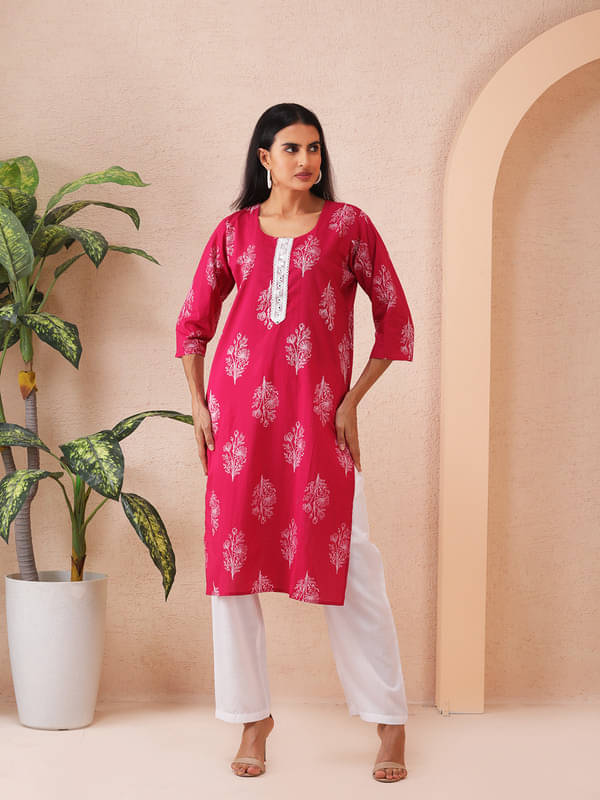     			Sold For Style Women Cotton Printed Straight Kurti ( Pink )