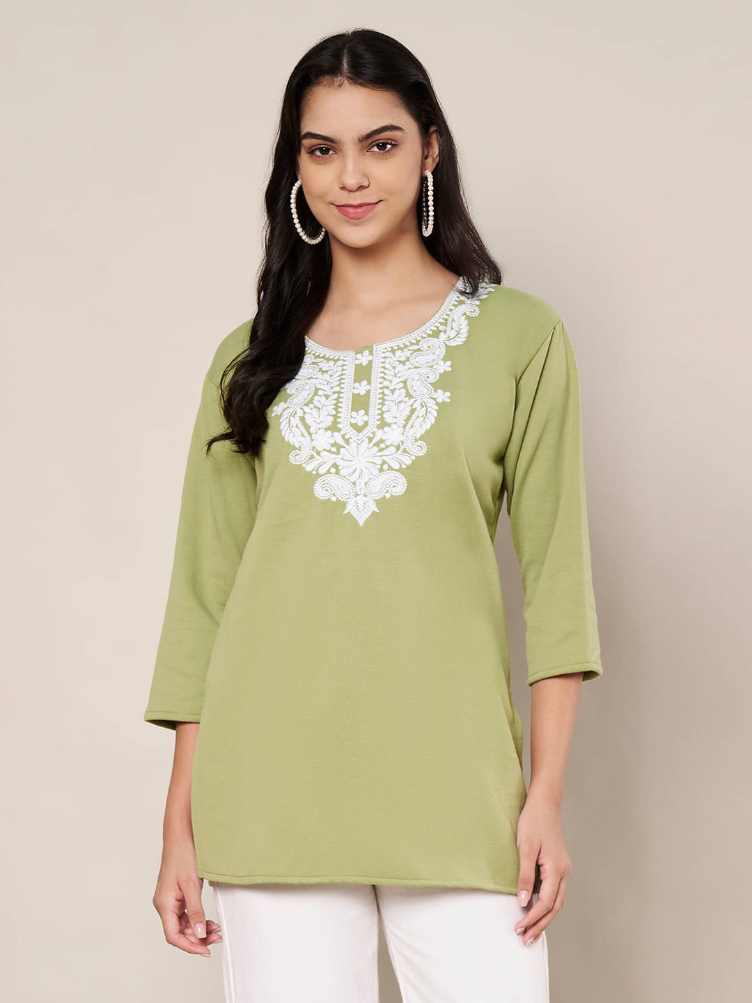     			Trend Level Women Woollen Embroidered Straight Kurti ( Olive )
