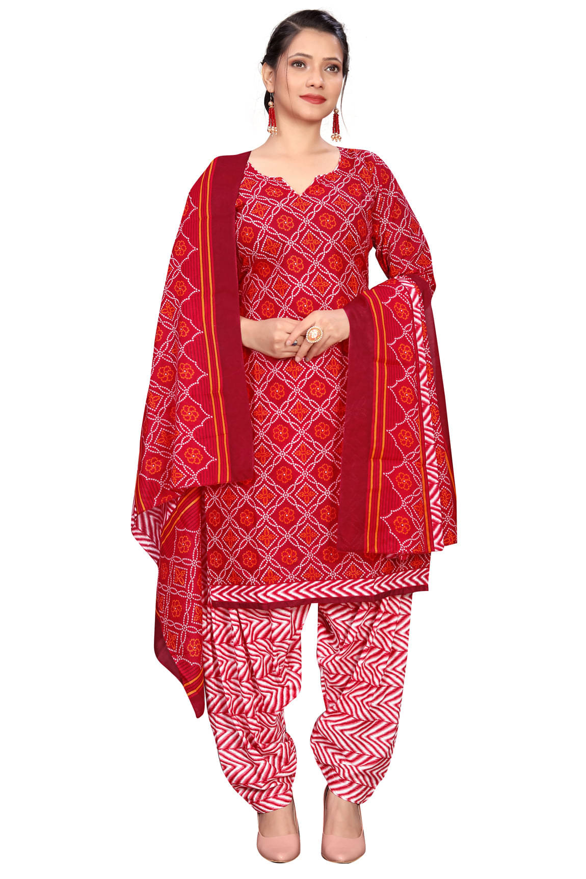     			VihaanExim Women Cotton Blend Printed Straight Kurti With Patiala Salwar ( Maroon )