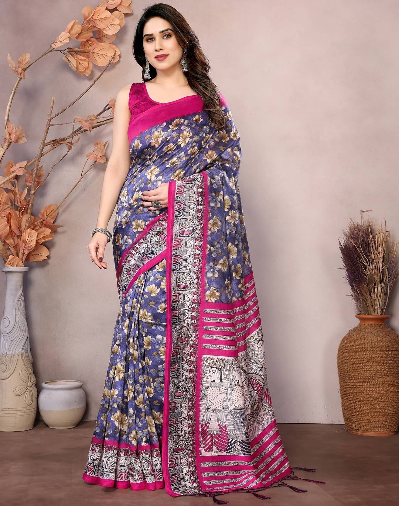    			Yashika Art Silk Printed Banarasi saree With Unstitched Blouse Piece ( Blue )
