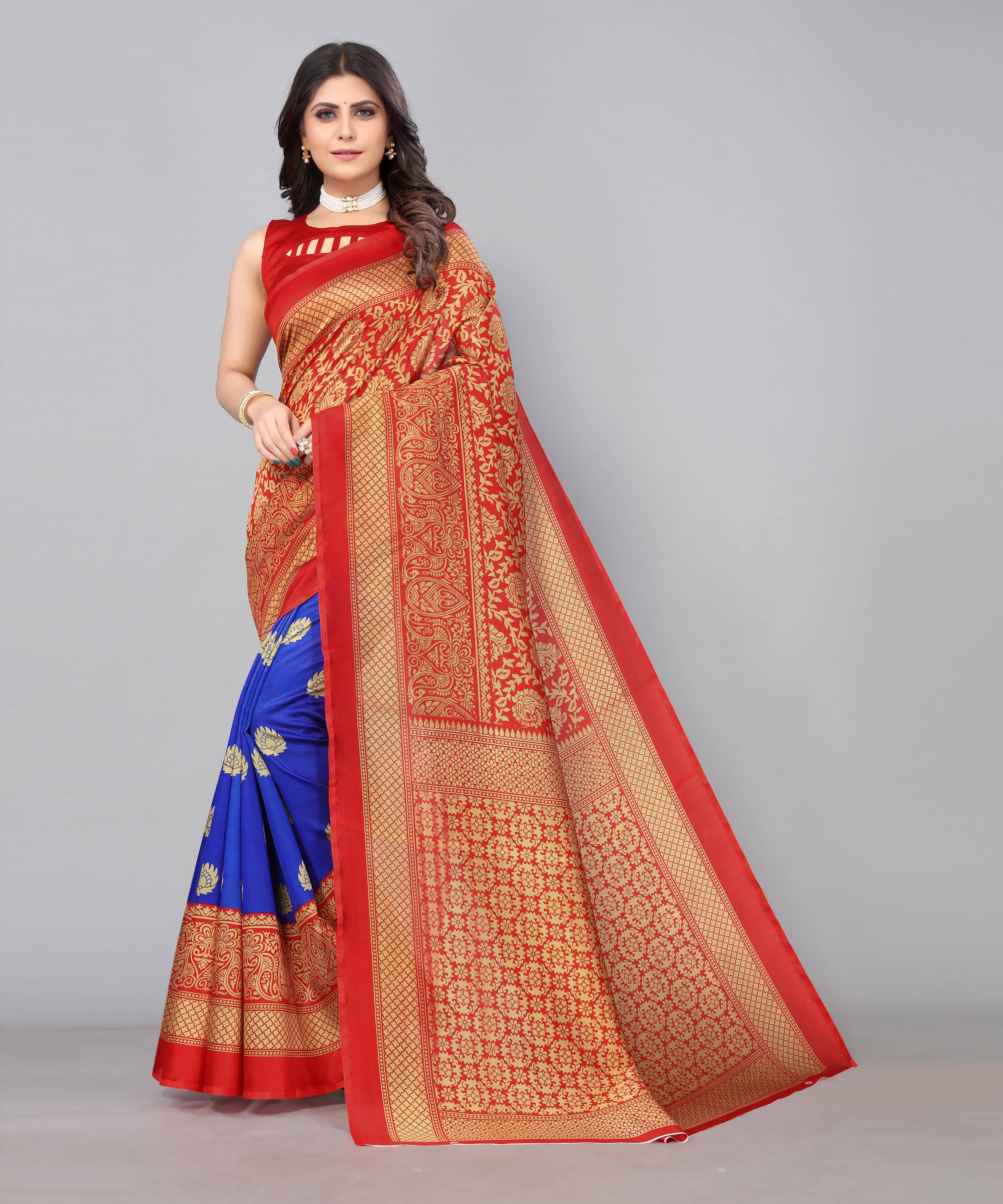     			Yashika Art Silk Printed Banarasi saree With Unstitched Blouse Piece ( Light Blue )