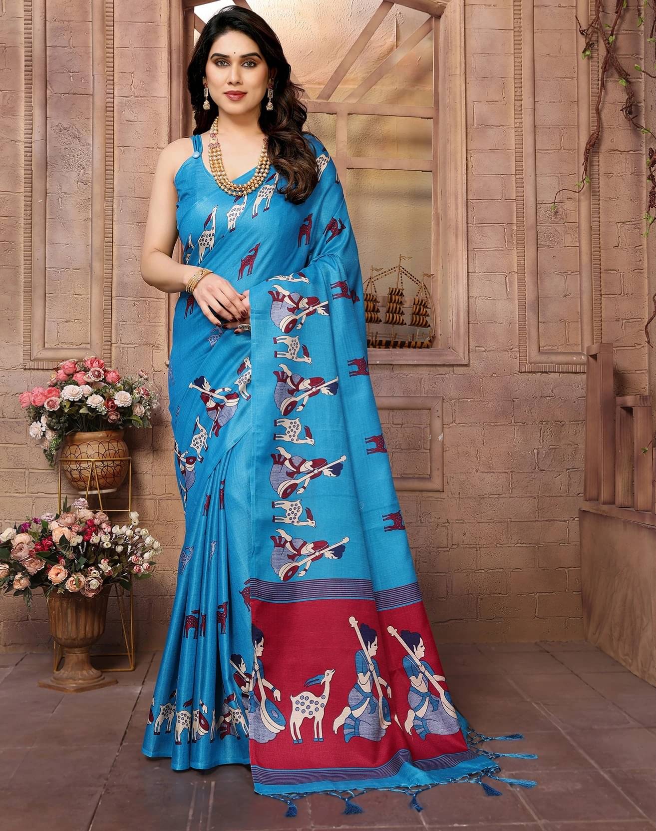     			Yashika Art Silk Printed Banarasi saree With Unstitched Blouse Piece ( Blue )